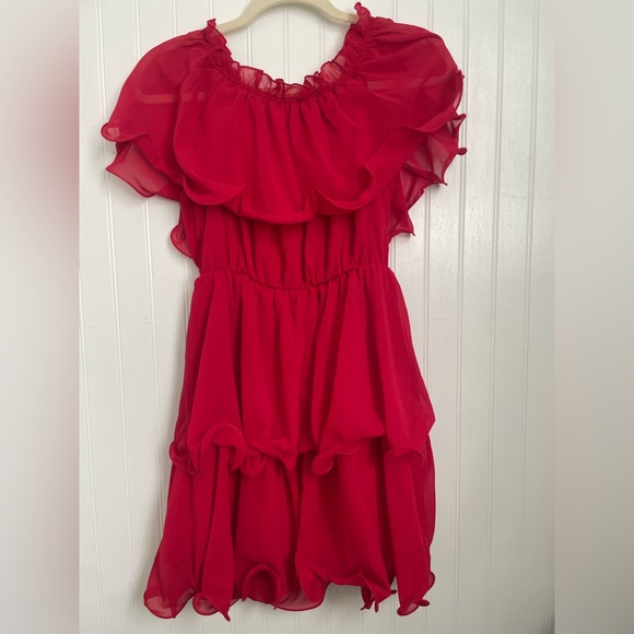 Red Chiffon Ruffle Tiered Sundress - Picture 2 of 4